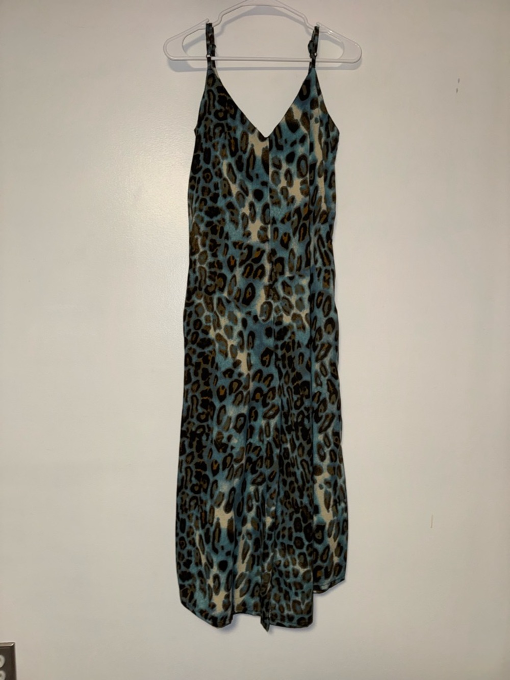 RAGA Leopard Print Wide-Leg Sleeveless V-Neck Jumpsuit Blue Brown M - Picture 2 of 5